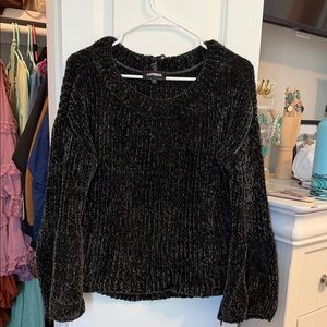 Express Black Ribbed Chenille Crew Sweater
